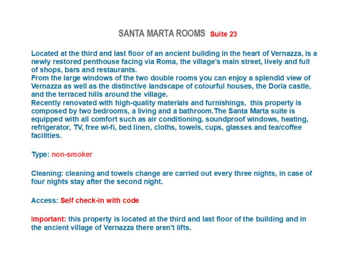 Santa Marta Rooms - Via Roma 23 Vernazza Exterior photo